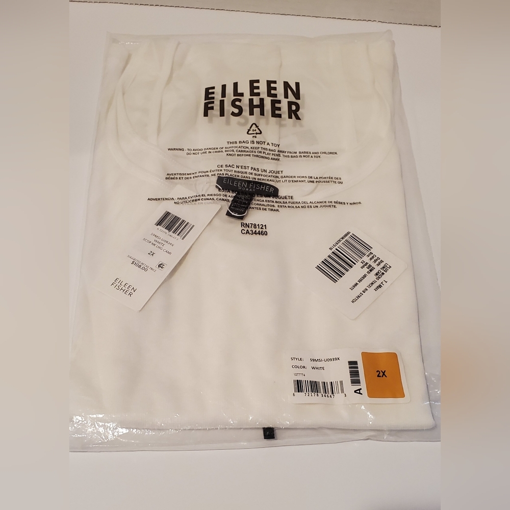 Eileen Fisher Plus 2X White Scoop Neck Long Cami Tank New!